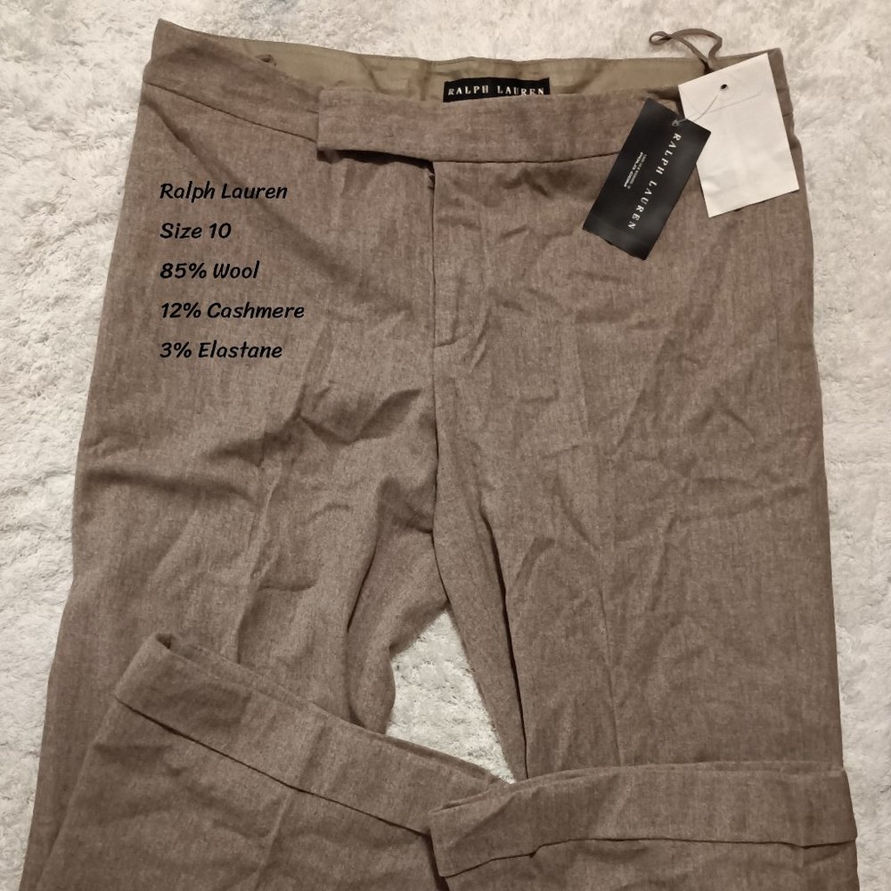 Ralph Lauren Wool Cashmere Beige Taupe Pants Size 10